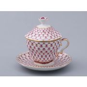 Чашка с блюдцем и крышкой форма Подарочная-2 рисунок Сетка-Блюз 2 арт. 81.26643.00.1